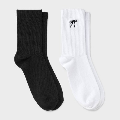 Girls' 2pk 'Bows' Mid Crew Socks - art class™ White