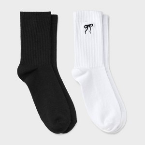Girls' 2pk 'Bows' Mid Crew Socks - art class™ White - 1 of 3