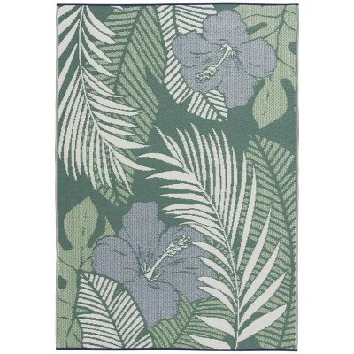 5'x7' Blue/Green Palm Plastic Outdoor Rug