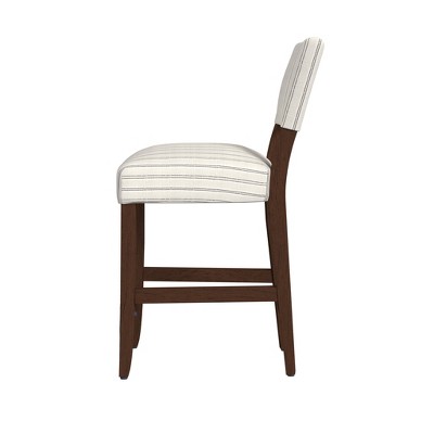 White and Black Striped Upholstered Wood Counter Stool