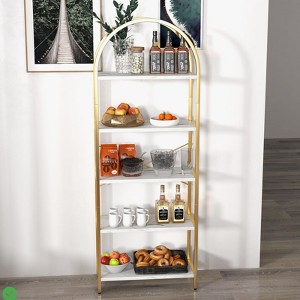 Arched 5-Tier Bookshelf, Tall Bookcase for Books, CDs, and Decor, Home Office or Bedroom/Living Room Display Shelf - 1 of 4