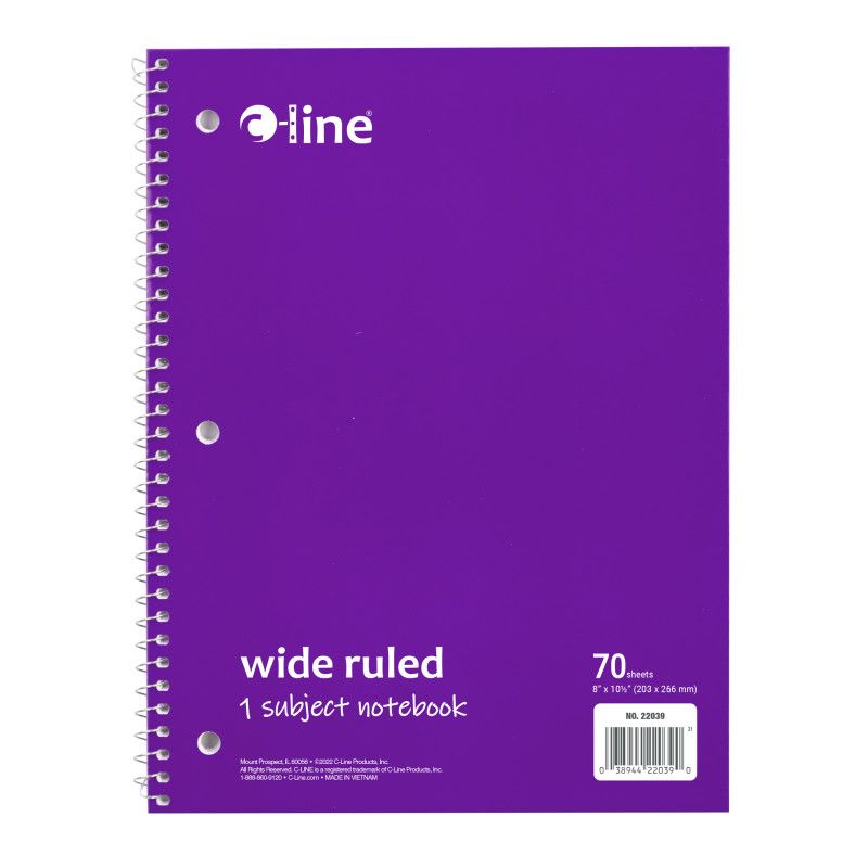 C-Line 1-Subject Notebook, 70 Page, Wide Ruled, Purple, 1 of 2