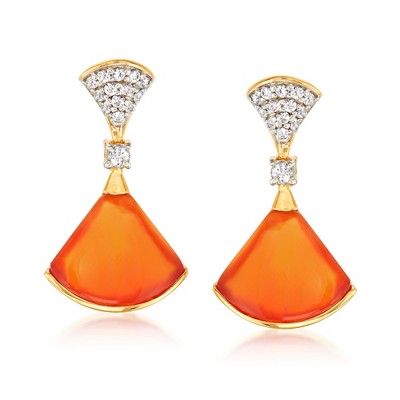 Ross-Simons Carnelian and .50 ct. t.w. White Topaz Drop Earrings in 18kt Gold Over Sterling