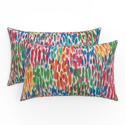 2pk Make it Rain Rectangular Outdoor Throw Pillow Zinnia Blue - Pillow Perfect: Weather-Resistant with Self-Cord Edge