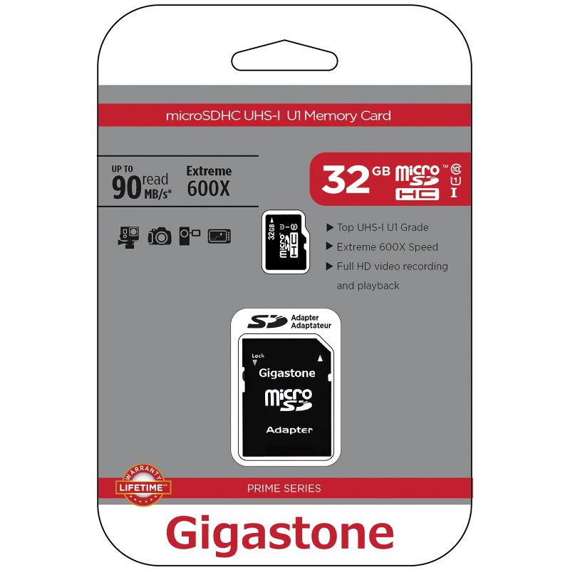 Gigastone® Camera Plus 32-GB UHS-I U1 A1 Class 10 microSD™ Card with Adapter, 2 of 5