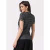 Allegra K Women's Round Neck Pearl Trim Short Sleeve Tweed Blouse - 3 of 4