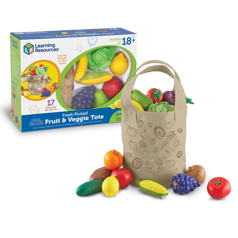Learning Resources Fresh Picked Fruit And Veggie Tote, Pretend Food, Ages 18 mos+, 1 of 6