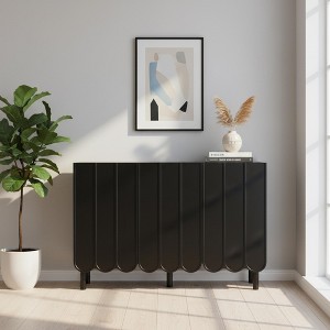 Homy Casa Large Storage Cabinet with Wave Doors, Modern MDF Design, Black - 1 of 4