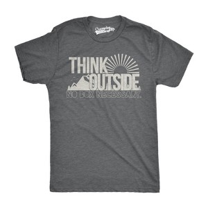 Mens Think Outside Funny No Box Necessary Hiking Camping Vintage Graphic T shirt - Crazy Dog Men's T Shirt - 1 of 4