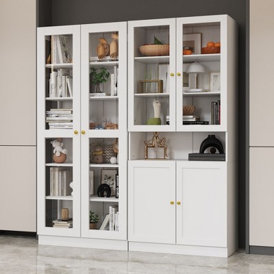 Famapy Combo Glass Doors Display Cabinet Bookshelf Organizer Pantry