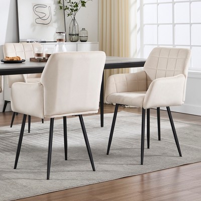 Akoasm 2-Pieces Upholstered velvet Kitchen Dinning Chairs With Armrests-Cream