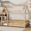 House Floor Bed with Roof Frame, Bed with Safety Guardrails and Opening, Low Design for Kids, Bed with Wood Construction-Baofuwish - 3 of 4