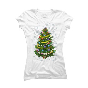 Junior's Design By Humans Christmas Tree and Snowflakes By IvaW T-Shirt - 1 of 3