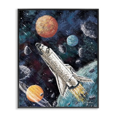 Stupell Industries Spaceship in Outer Space Black Framed Giclee Art
