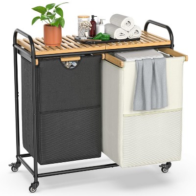 100L Metal laundry basket rack with wheels, paired with two laundry basket combinations