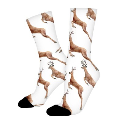 Watercolor Deer Women Printed Crew Socks Funny Funky Socks Soft Polyester Novelty Gifts for Artists Men