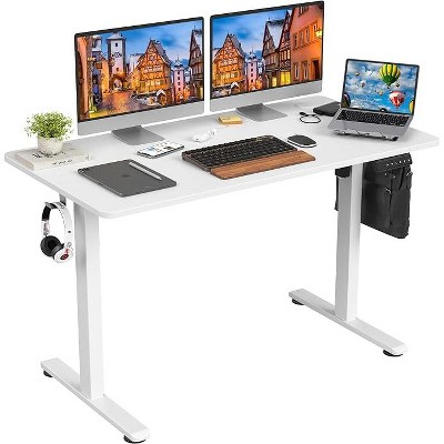 Infurnic Desks, Standing Desk with Splice Board, Adjustable Height Sit Stand Desk for Office or Home, White, 24"*48"*27.5"