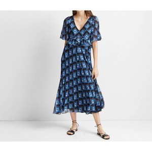 Women's Gostanzah Pleated Diamond Print Ruffle Midi Dress - Club Monaco - 1 of 3