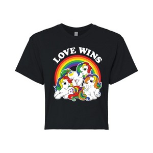 Women's My Little Pony Love Wins Cropped Graphic T-Shirt - Black - Small - 1 of 4