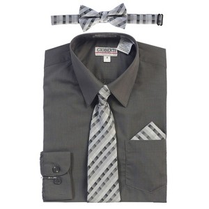 Gioberti Boy's Long Sleeve Dress Shirt and Plaid Tie Accessories Set - 1 of 4