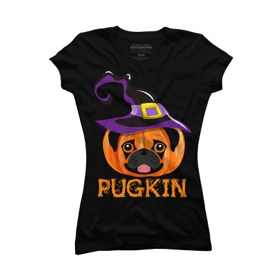 Junior's Design By Humans Pugkin Pumpin Halloween By trantanphat95 T-Shirt