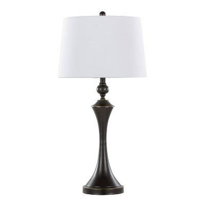 Set of 2 Oil-Rubbed Bronze Table Lamps with Off-White Linen Shades and USB Ports