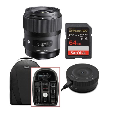 Sigma 35mm f/1.4 DG HSM ART Lens for Canon EF with USB dock and 64GB SDXC Card
