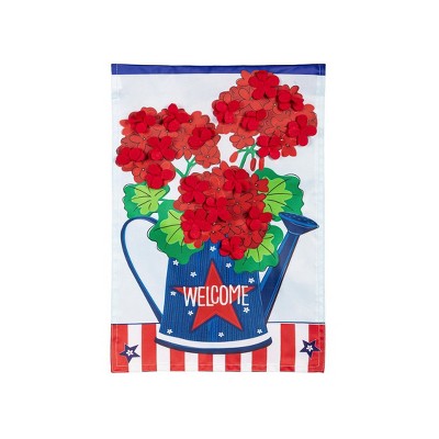 Evergreen Patriotic Geraniums  Applique Garden Flag