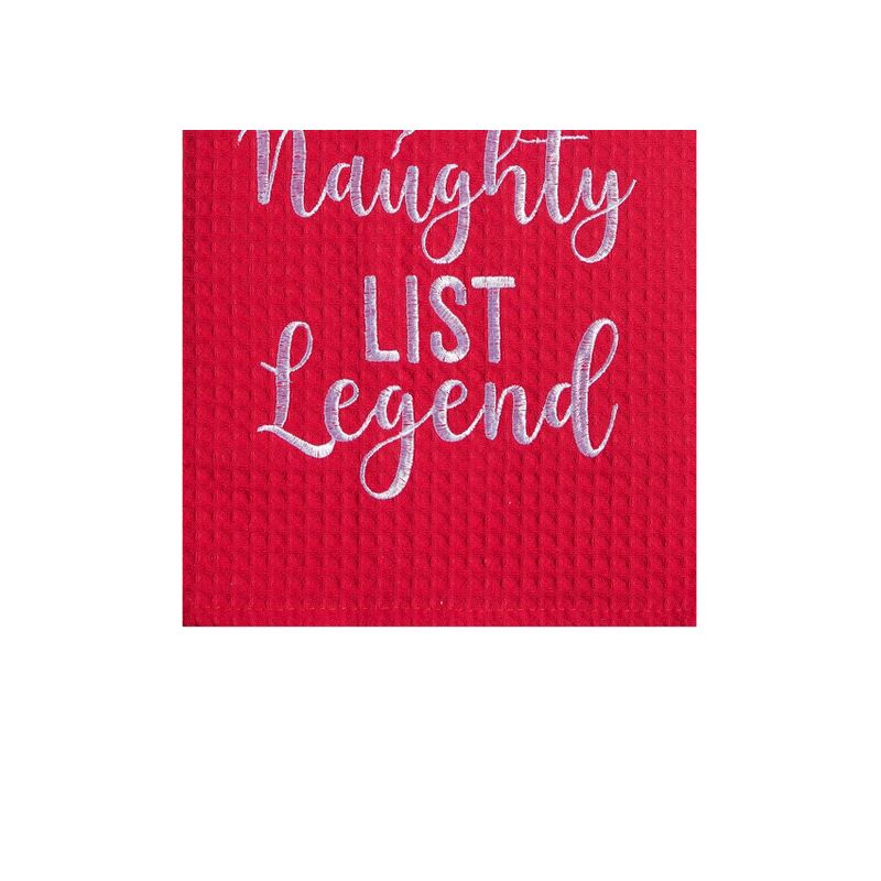 C&F Home 27" x 18" Christmas "Naughty List Legend" Sentiment Red Cotton Waffle Woven Kitchen Dish Towel, 3 of 5