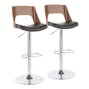 LumiSource Set of 2 Valencia Mid-Century Modern Adjustable Barstools Black: Swivel, Faux Leather Upholstery, Metal Legs - 1 of 4