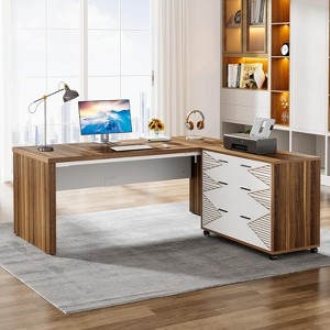 Tribesigns 62.99-Inch L-Shaped Executive Desk with Mobile Lateral File Cabinet, Large Office Workstation - 1 of 4