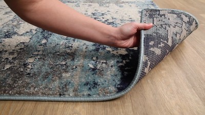 Blue and Gray Abstract Modern Synthetic Area Rug