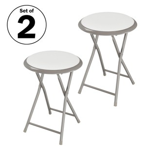Folding Bar Stools – Set of 2 Heavy-Duty 18-Inch Stool - 225lbs Capacity and Padded Seats for Dorm, Recreation or Game Room by Trademark Home (White) - 1 of 4