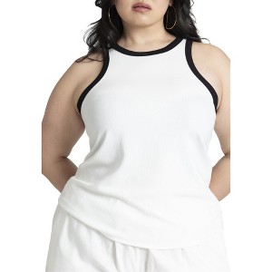 ELOQUII Women's Plus Size Contrast Racer Tank - 1 of 4