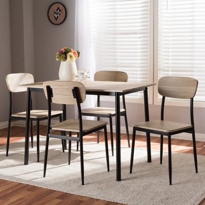 Honore 5-Piece Mid-Century Modern Dining Set in Light Brown and Matte Black