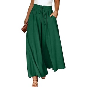 Coolmee Womens Plus Size Wide Leg Pants Casual Elastic High Waist Flowy Pants Drawstring Palazzo Pants with Pocket - 1 of 3