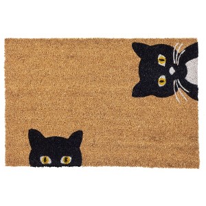 Entryways 28"x17" Peeping Cat All-Natural Coconut Fibers Door Mat Natural and Black - 1 of 4