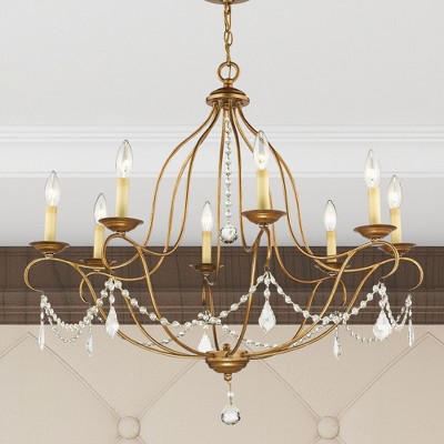 Mini Chesterfield 8-Light Antique Gold Leaf Candle Chandelier