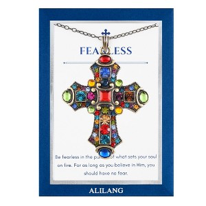 Anna-Kaci Colorful Stained Glass Rhinestone Cross Pendant Necklace Gift Message Card & Envelope Faith Jewelry Gifts - 1 of 4