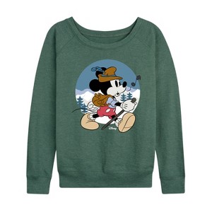 Women's - Disney - Alpine Mickey Lightweight French Terry Wide Neck Long Sleeve Graphic Shirt - 1 of 4