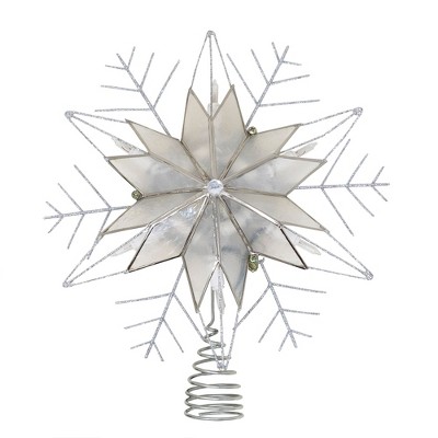 Kurt Adler Wire Capiz Snowflake Tree Topper, Light Silver, 10"