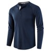 Men's Waffle Knit Henley Shirt Long Sleeve Comfort Fit Breathable Four Season Top - 2 of 4