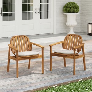 Christopher Knight Home Kaysn Outdoor Acacia Wood Dining Chairs with Cushions and Slatted Back (Set of 2) - 1 of 4
