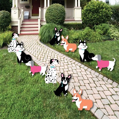 Big Dot of Happiness Pawty Like a Puppy Girl - Lawn Decorations - Outdoor Pink Dog Baby Shower or Birthday Party Yard Decorations - 10 Piece