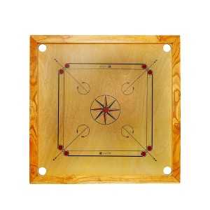Amber Sports Carrom Board 32x32" – Mango wood frame, sealed pockets, smooth surface, striker, coins & Bori powder. Water-resistant matte finish. - 1 of 4