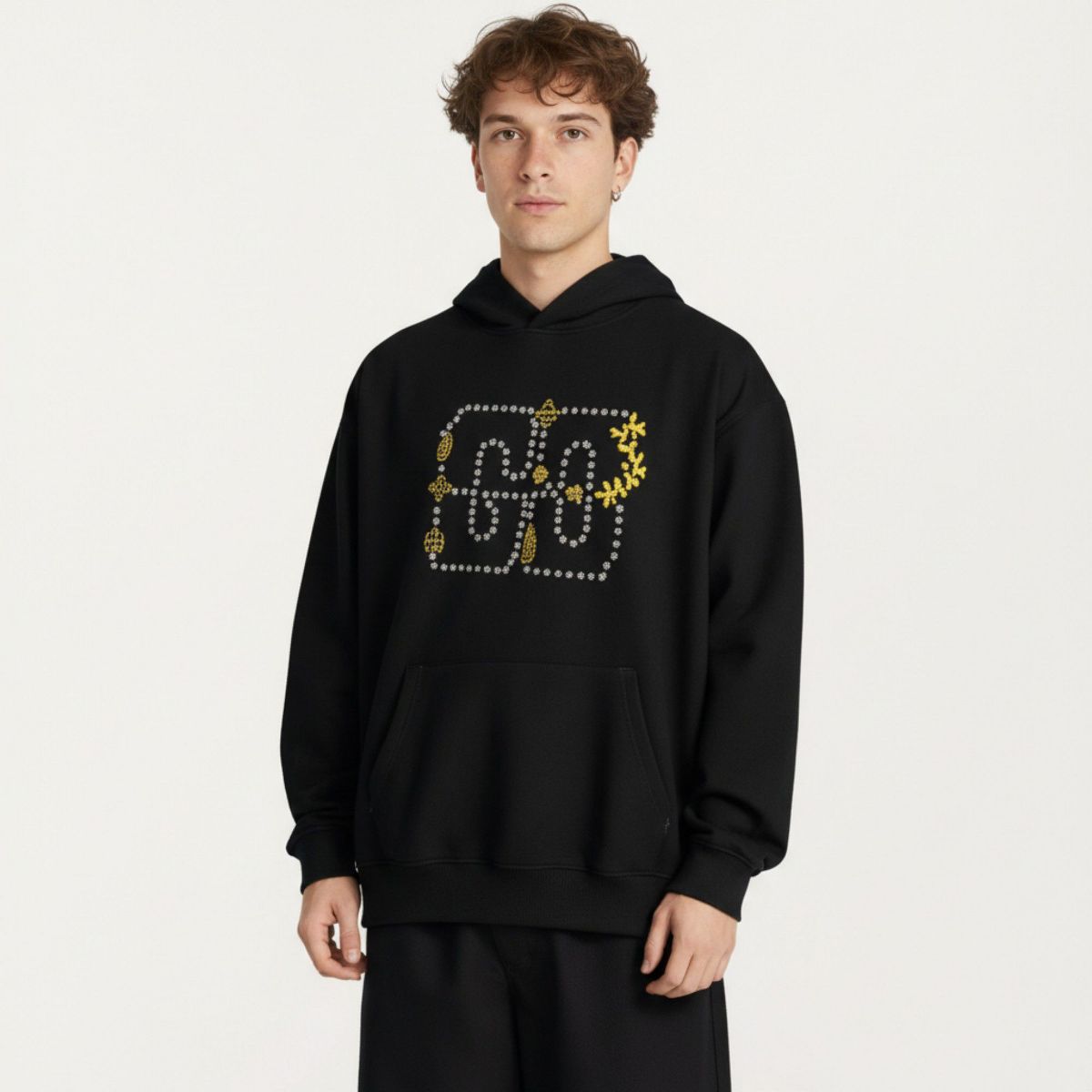 Anna-Kaci Men's Embroidered Pullover Hoodie with Front Pocket and Relaxed Fit - thumbnail 2