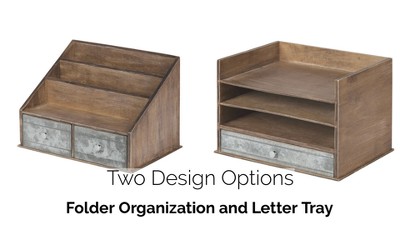 White and Gold Wood Letter Tray with Drawer