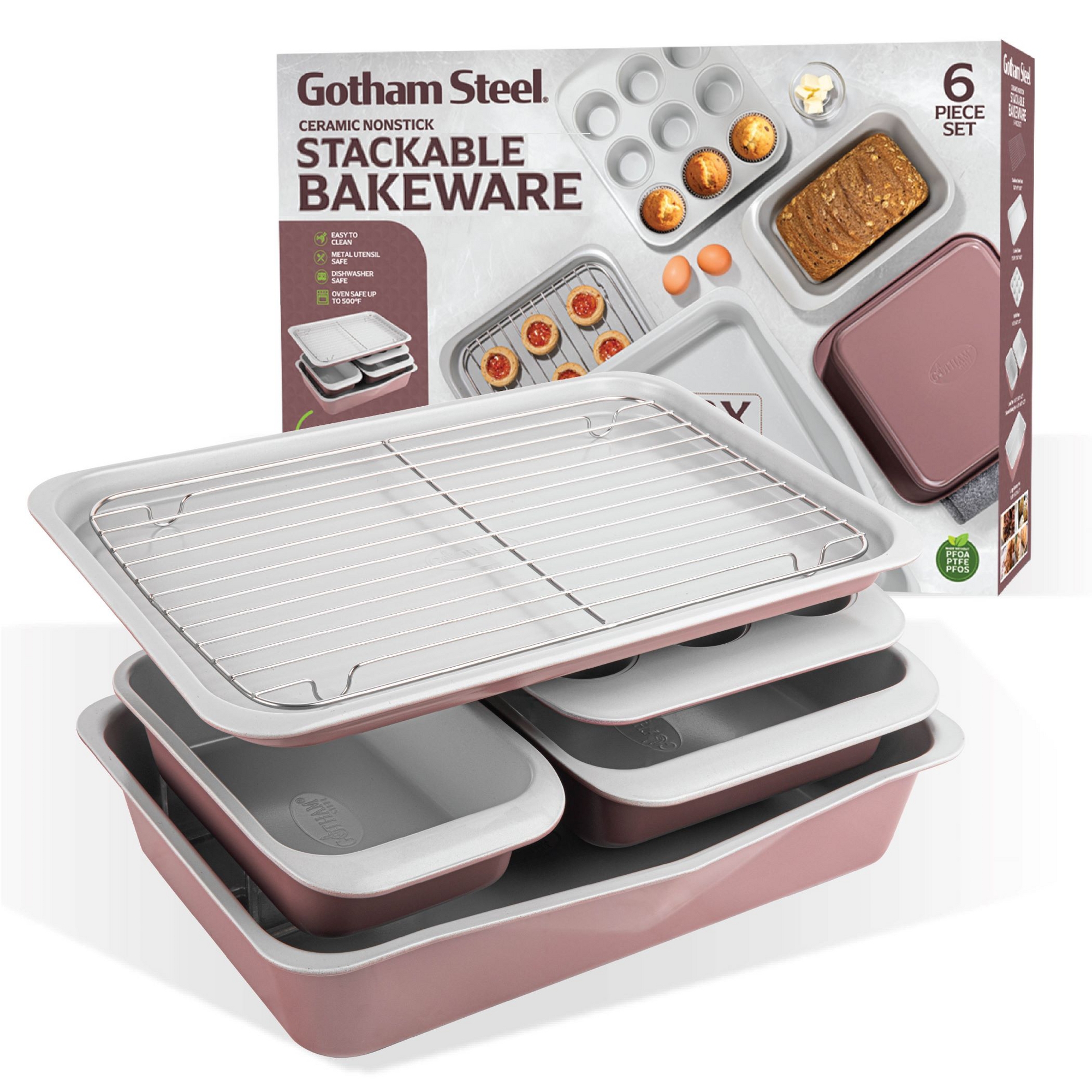 Gotham Steel Stackable Bakeware Ceramic Nonstick Bakeware Set 6 Pcs