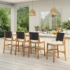 Scott Living Arly Green Outdoor Bar Stool Solid Acacia Wood and Woven Wicker, Set of 4 - 2 of 4