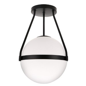 DORESshop 10 in. 1-Light Black Mid Century Modern Globe Semi-Flush Mount Ceiling Light with White Frosted Glass Shade for Bedroom - 1 of 4